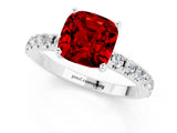 White gold Cushion Cut Ruby Solitaire Pavé Band with Four-Prong Setting_1