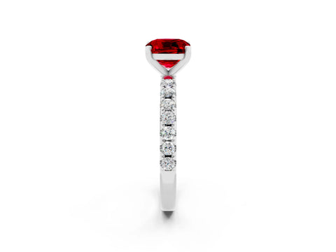 White gold Cushion Cut Ruby Solitaire Pavé Band with Four-Prong Setting_2