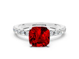 White gold Cushion Cut Ruby Solitaire Pavé Band with Four-Prong Setting