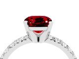 White gold Cushion Cut Ruby Solitaire Pavé Engagement Ring with Round Band and Prong Setting_100