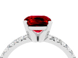 White gold Cushion Cut Ruby Solitaire Pavé Engagement Ring with Round Band and Prong Setting_16