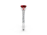 White gold Cushion Cut Ruby Solitaire Pavé Engagement Ring with Round Band and Prong Setting_98
