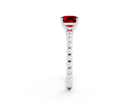 White gold Cushion Cut Ruby Solitaire Ring with Beaded Band and Prong Setting_44