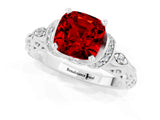 White gold Cushion Cut Ruby Solitaire Ring with Filigree Band and Four-Prong Setting_25