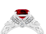 White gold Cushion Cut Ruby Solitaire Ring with Filigree Band and Four-Prong Setting_28