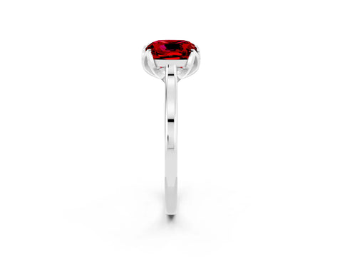 White gold Cushion Cut Ruby Solitaire Ring with Flower Prong Setting and Classic Band_14
