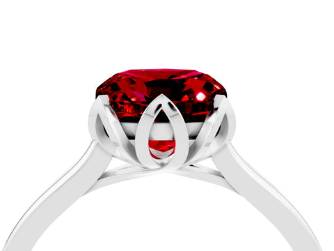 White gold Cushion Cut Ruby Solitaire Ring with Flower Prong Setting and Classic Band_16