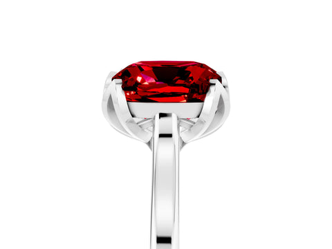 White gold Cushion Cut Ruby Solitaire Ring with Flower Prong Setting and Classic Band_17