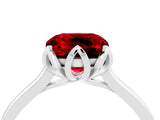 White gold Cushion Cut Ruby Solitaire Ring with Flower Prong Setting and Classic Band_18