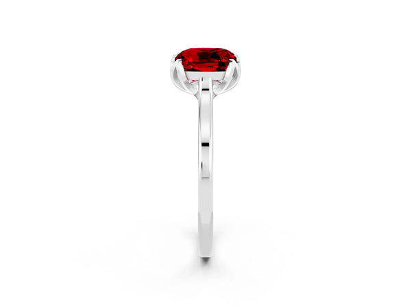 White gold Cushion Cut Ruby Solitaire Ring with Flower Prong Setting and Classic Band