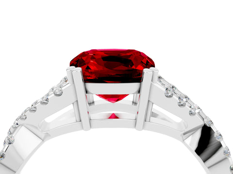 White gold Cushion Cut Ruby Solitaire Ring with Four-Prong Setting and Twisted Pavé Band_4