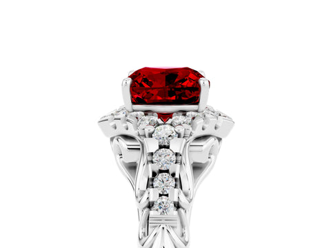 White gold Cushion Cut Ruby Solitaire Ring with Hidden Halo and Pavé Band_17