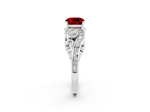 White gold Cushion Cut Ruby Solitaire Ring with Milgrain Pavé Band and Four-Prong Setting_50