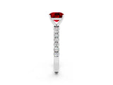 White gold Cushion Cut Ruby Solitaire Ring with Pavé Accents and Four-Prong Setting_2