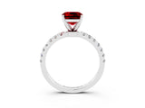 White gold Cushion Cut Ruby Solitaire Ring with Pavé Accents and Four-Prong Setting_3