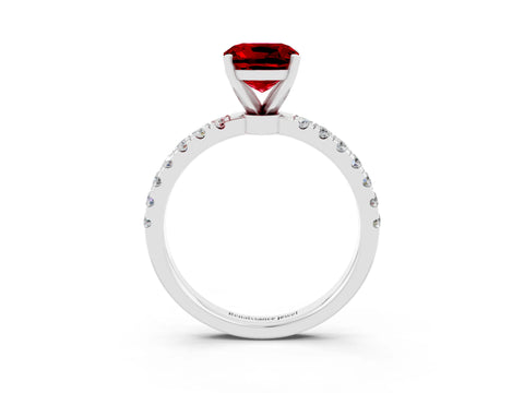 White gold Cushion Cut Ruby Solitaire Ring with Pavé Accents and Four-Prong Setting_3