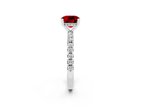 White gold Cushion Cut Ruby Solitaire Ring with Pavé Band and Four-Prong Setting_26