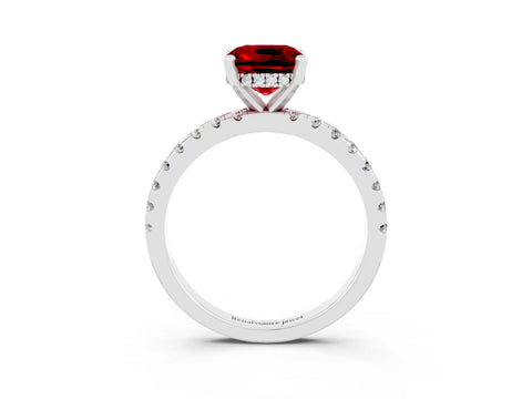 White gold Cushion Cut Ruby Solitaire Ring with Pavé Band and Four-Prong Setting_27