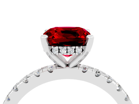 White gold Cushion Cut Ruby Solitaire Ring with Pavé Band and Four-Prong Setting_28
