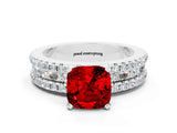 White gold Cushion Cut Ruby Solitaire Ring with Pavé and Channel Set Band