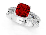 White gold Cushion Cut Ruby Solitaire Ring with Pavé and Channel Set Band_1