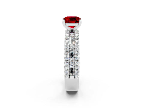 White gold Cushion Cut Ruby Solitaire Ring with Pavé and Channel Set Band_2