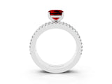 White gold Cushion Cut Ruby Solitaire Ring with Pavé and Channel Set Band_3