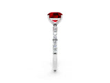 White gold Cushion Cut Ruby Solitaire Ring with Pave Band and Four Prong Setting_26