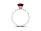 White gold Cushion Cut Ruby Solitaire Ring with Pave Band and Four Prong Setting_27