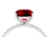 White gold Cushion Cut Ruby Solitaire Ring with Pave Band and Four Prong Setting_28