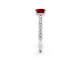 White gold Cushion Cut Ruby Solitaire Ring with Round  Pavé Band and Four-Prong Setting_62