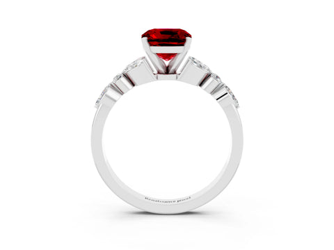 White gold Cushion Cut Ruby Solitaire Ring with Side Stones and Four-Prong Setting_15