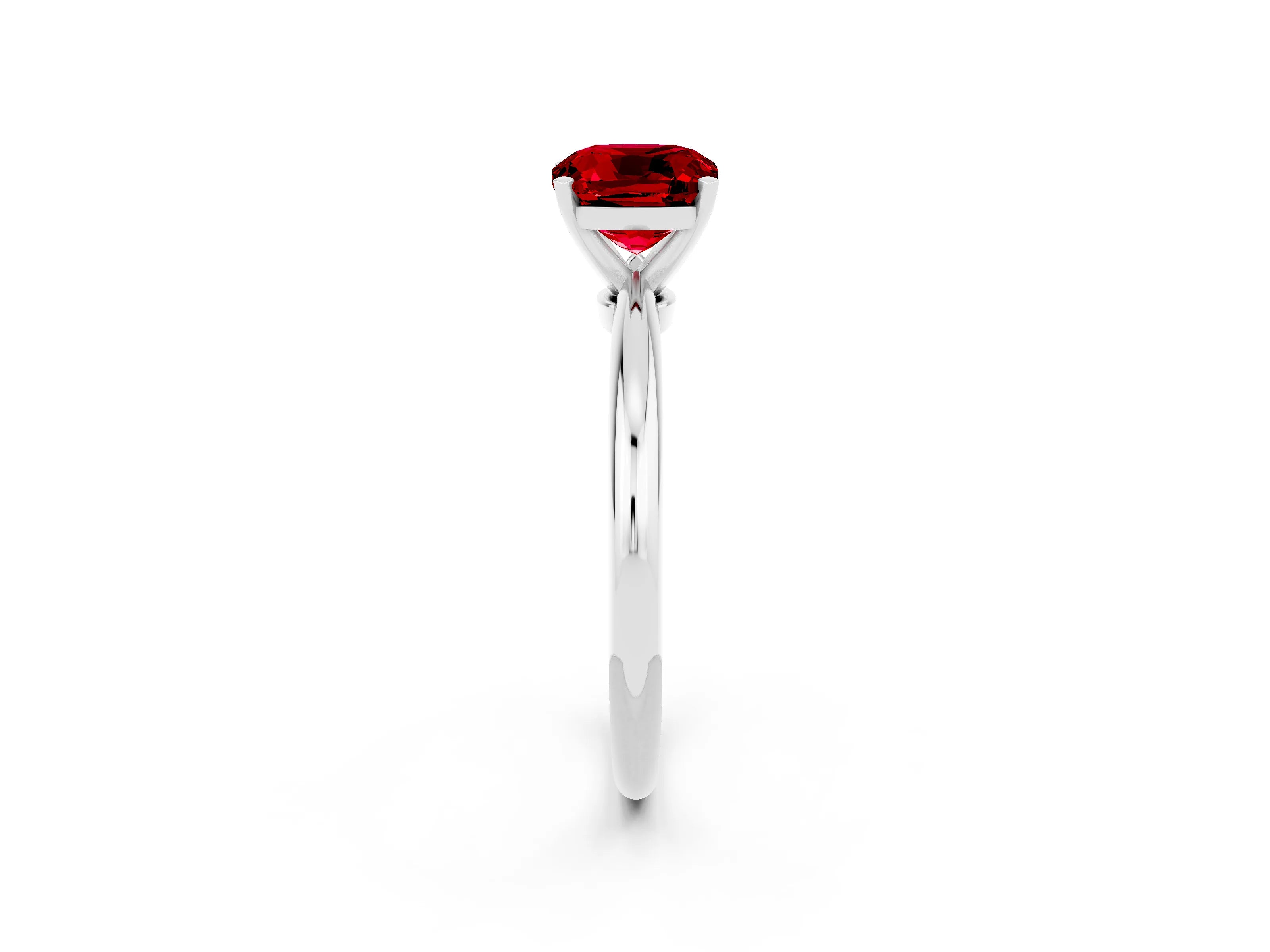 White gold Cushion Cut Ruby Solitaire Ring with Six-Prong Setting and Classic Band_14