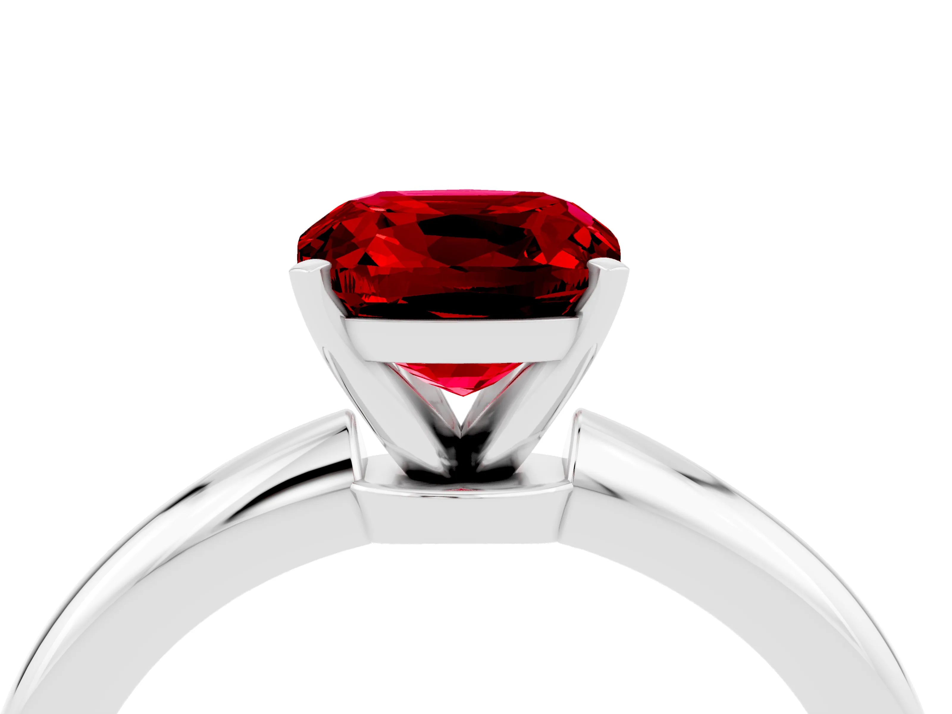 White gold Cushion Cut Ruby Solitaire Ring with Six-Prong Setting and Classic Band_16