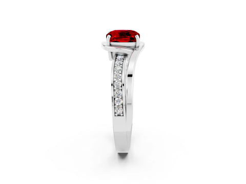 White gold Cushion Cut Ruby Solitaire Ring with Split Shank and Prong Setting_2