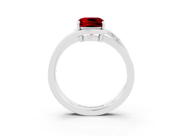 White gold Cushion Cut Ruby Solitaire Ring with Split Shank and Prong Setting
