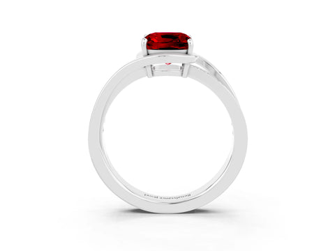 White gold Cushion Cut Ruby Solitaire Ring with Split Shank and Prong Setting_3