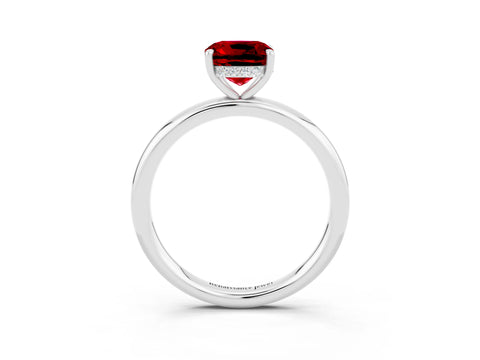 White gold Cushion Cut Ruby Solitaire Ring with Thin Band and Four-Prong Setting_3