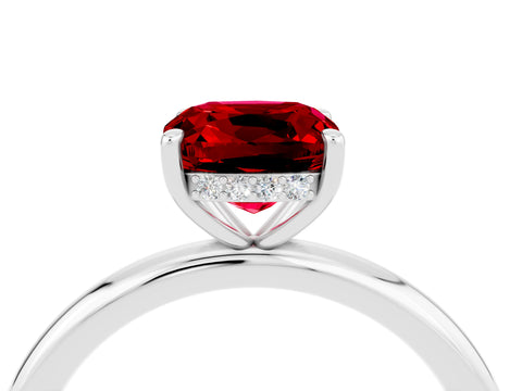 White gold Cushion Cut Ruby Solitaire Ring with Thin Band and Four-Prong Setting_4