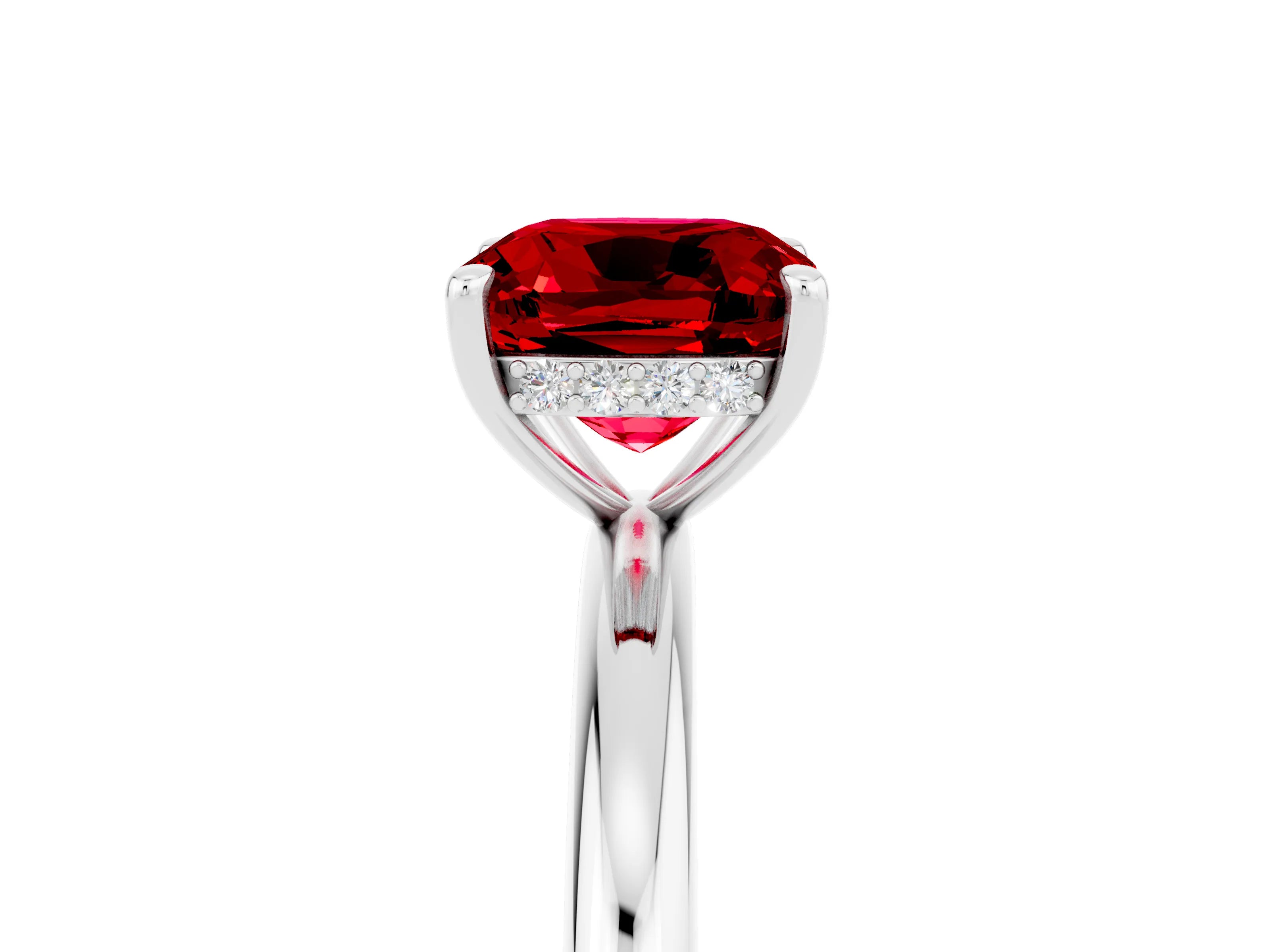 White gold Cushion Cut Ruby Solitaire Ring with Thin Band and Four-Prong Setting_5