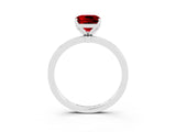 White gold Cushion Cut Ruby Solitaire Ring with Thin Band and Prong Setting_15