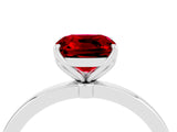 White gold Cushion Cut Ruby Solitaire Ring with Thin Band and Prong Setting_16