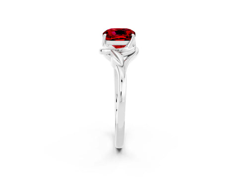White gold Cushion Cut Ruby Solitaire Ring with Twist Band and Four-Prong Setting_14