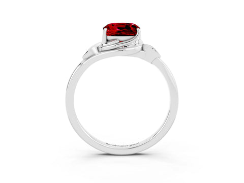 White gold Cushion Cut Ruby Solitaire Ring with Twist Band and Four-Prong Setting_15