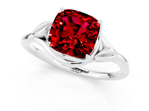 White gold Cushion Cut Ruby Solitaire Ring with Twist Band and Four-Prong Setting_37