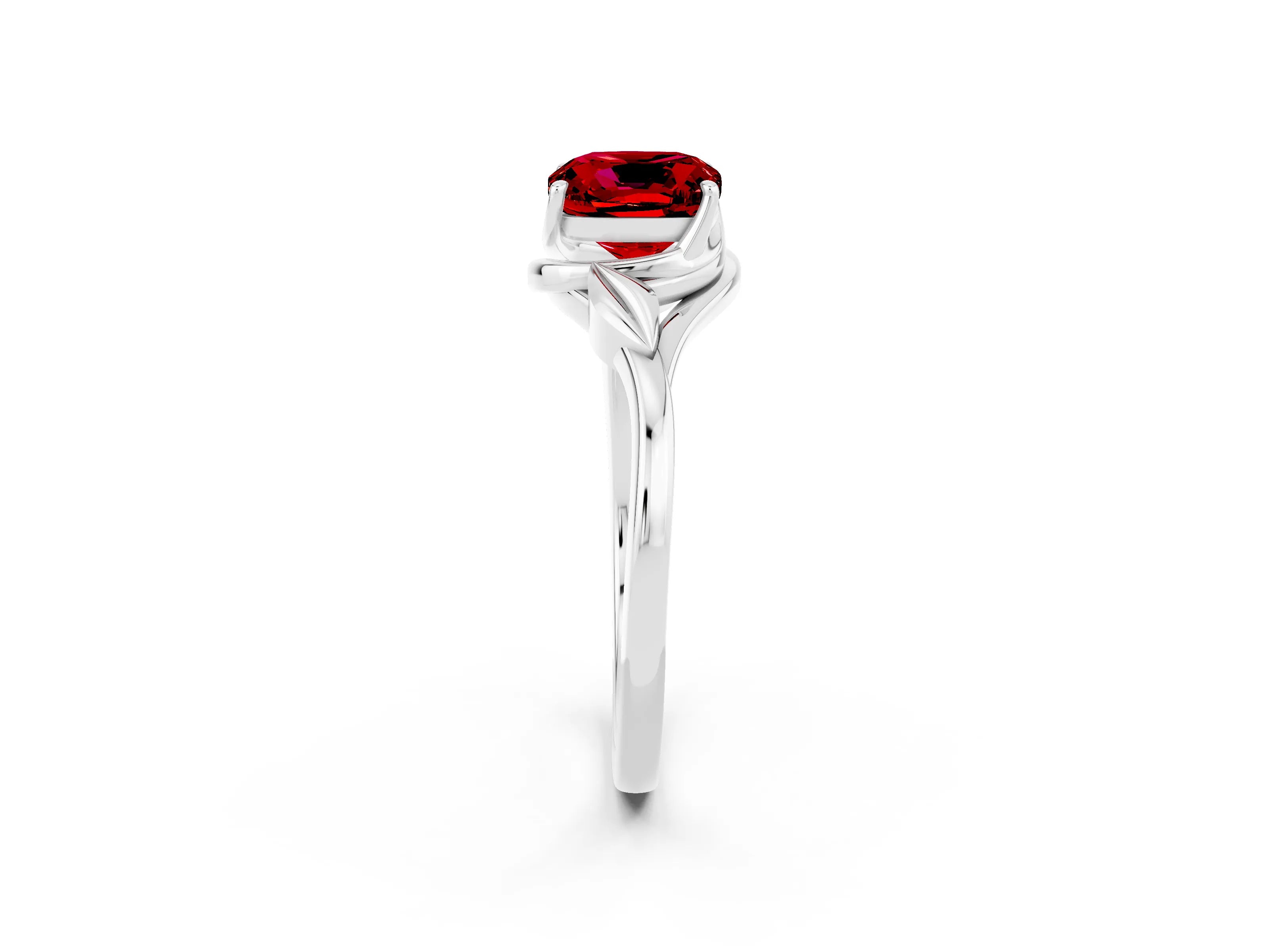 White gold Cushion Cut Ruby Solitaire Ring with Twist Band and Four-Prong Setting_38