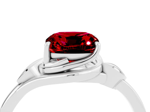 White gold Cushion Cut Ruby Solitaire Ring with Twist Band and Four-Prong Setting_40