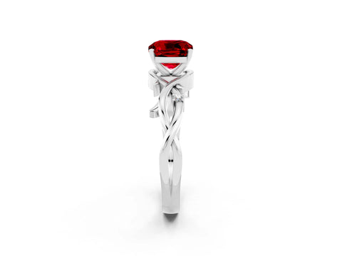 White gold Cushion Cut Ruby Solitaire Ring with Twisted Band and Prong Setting_14