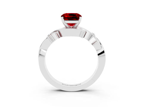 White gold Cushion Cut Ruby Solitaire Ring with Twisted Band and Prong Setting_15