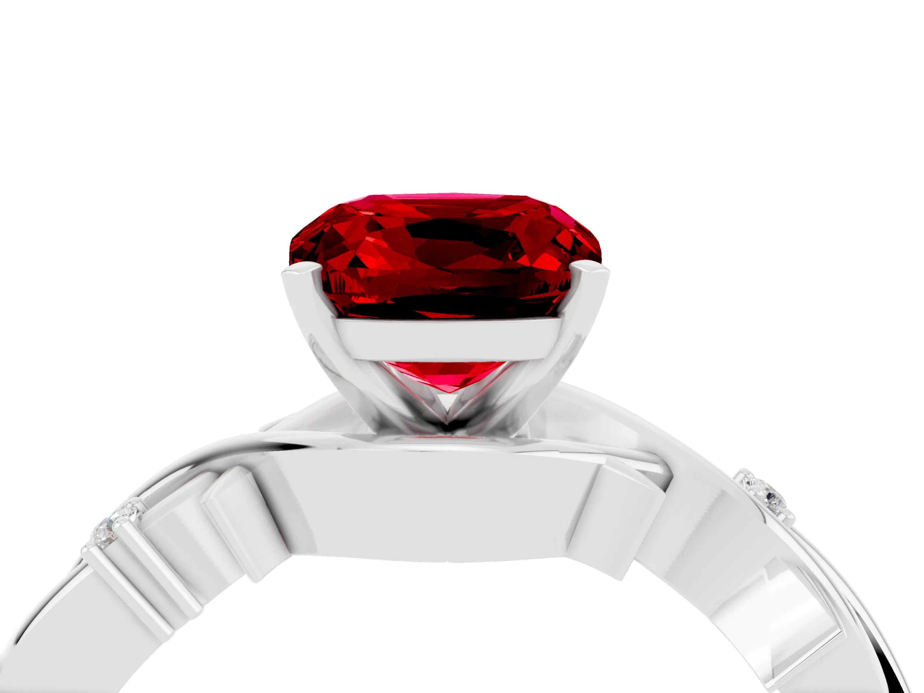 White gold Cushion Cut Ruby Solitaire Ring with Twisted Band and Prong Setting_4
